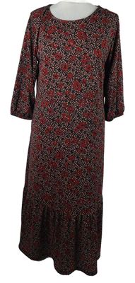 Dámské karmínovo-tmavomodré vzorované květované midi šaty TU 