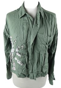 Dámská khaki květovaná crop halenka s květy H&M