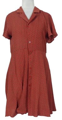 Dámske červené vzorované košeľové šaty