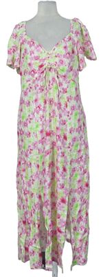 Dámské růžovo-zelené kytičkované midi šaty Primark 