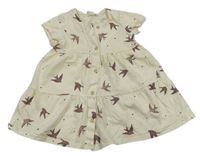 Smotanové bavlnené šaty s vtáčky H&M