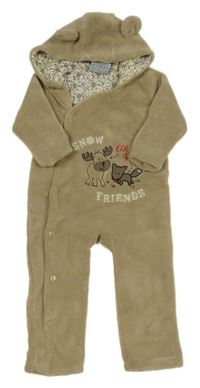 Béžová chupatá podšitá kombinéza se sobem a kapucí Topolino
