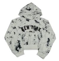 Bielo-čierna ľahká crop mikina s nápisom a kapucňou Shein