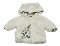 Bílá kožešinová podšitá bunda s kapucí Hema