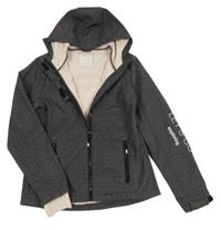 Šedá melírovaná softshellová bunda s nápisem a kapucí Page one young