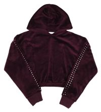 Vínová zamatová crop mikina s plíšky a kapucňou George