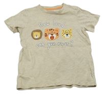 Béžovo-sivé melírované tričko so zvieratkami H&M