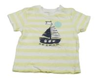 Žlto-biele pruhované tričko s plachetnicou Topomini