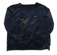 Tmavomodrá zamatová mikina s mašlou a zlatými flitre little kids