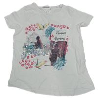 Biele tričko s potlačou a flitrami C&A