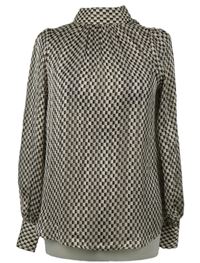 Dámska smetanovo-hnedo-čierna kockovaná nařasená šifónová blúzka s rolákom H&M