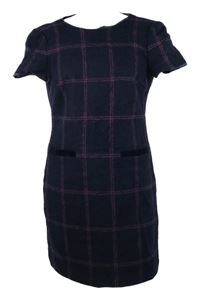 Dámske tmavomodro-ružové kockované vlnené šaty Hobbs