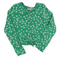 Zelené kvetované rebrované crop tričko Matalan