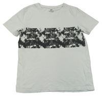 Bielo-tmavosivé tričko s batikou H&M