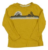 Tmavožlté tričko s pruhmi a stromami Lupilu