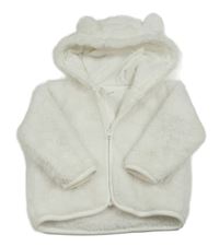 Biela chlpatá prepínaci mikina s kapucňou s uškami Primark