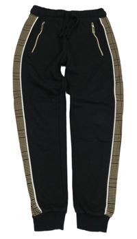 Černo-kostkované tepláky se zipy George