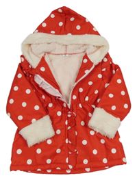 Červená bodkovaná á šušťáková zateplená bunda s kapucňou Shein