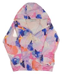 Světlerůžovo-fialovo-neonová vzorovaná šustáková jarní bunda s kapucí 