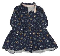 Tmavomodré květované košilové šaty H&M