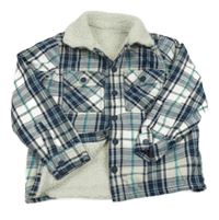 Bílo-tmavomodrá kostkovaná zateplená košilová bunda Nutmeg