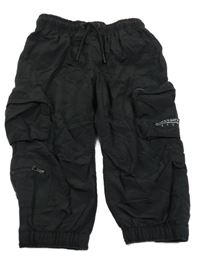 Černé šusťákové cuff kalhoty s kapsami Next