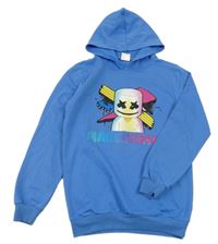 Modrá mikina s potlačou a kapucňou