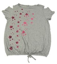 Sivé tričko s hviezdami a volnými rameny