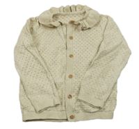 Béžový perforovaný propínací svetr s volánkem Tu