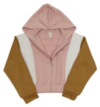Ružovo-bielo-hnedá športová prepínaci crop mikina s kapucňou H&M