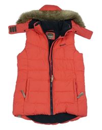 Korálová šusťáková prošívaná zateplená vesta s odepínací kapucí Bench