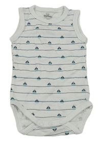 Bielo-tmavomodré pruhované tílkové body s loďkami Topomini