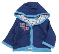 Tmavomodrá propínací podšitá mikina s nápisem a kapucí 