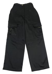 Čierne saténové široké nohavice s vreckami River Island