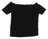 Čierne žabičkové tričko s lodičkovým výstřihem Primark