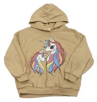 Béžová mikina s jednorožcami a kapucňou H&M