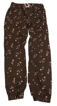 Čokoládové plátenné podšité cuff nohavice Dopodopo