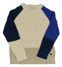 Nové - Béžovo-modro-tmavomodrý žebrovaný svetr Kidz Nation 