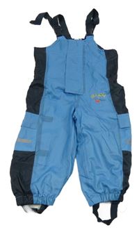 Tyrkysovo-tmavomodré šusťákové laclové kalhoty s krabem Tom Tino