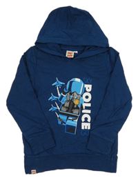 Petrolejová mikina s policistou a kapucí 