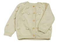 Smetanový propínací svetr s bambulkami 