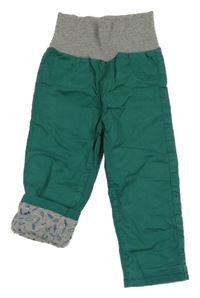 Zelené plátenné podšité nohavice