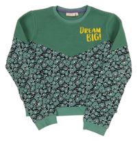 Zeleno-čierna fleecovo/tepláková mikina s kvietkami