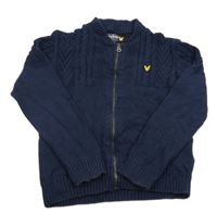 Tmavomodrý vzorovaný propínací svetr Lyle&Scott