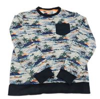 Sivá melírovaná mikina s palmami a vreckom WE