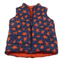 Tmavomdrá šusťáková prošívaná zateplená oboustranná vesta s hvězdičkami 