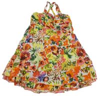 Farebné kvetované plátenné šaty