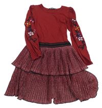 Červené bavlněno/plisované šaty s květy Kids
