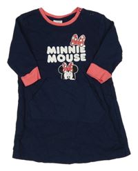 Tmavomodro-růžové teplákové šaty s Minnie Disney 