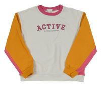 Bielo-okrovo-ružová crop mikina s nápisom H&M